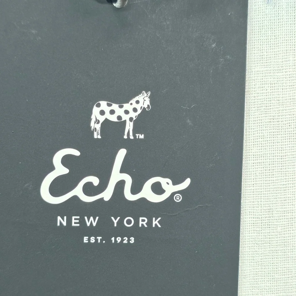 Echo Women Scarf OS Blue Batik Patch Geometric Frayed Edge Cozy Wrap Luxury NWT